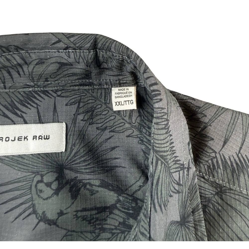 Projek Raw Mens XXL Tropical Parrot Print Button Up Shirt Gray Short Sleeve - Picture 4 of 10